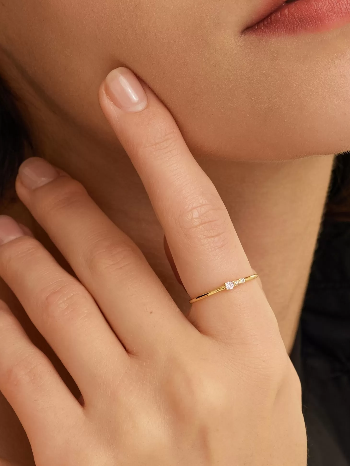 Les Soeurs Ring Chloe Vintage Triple Stone Pink Gold Flash Sale
